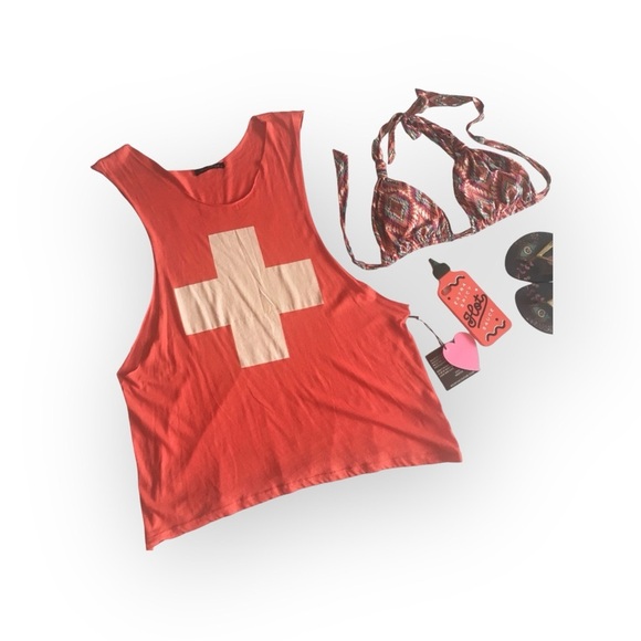 HTF: Wildfox ✪ Baywatch Charlie Lifeguard on Duty Muscle T Tank Top ✪ Red Cross - Picture 9 of 16